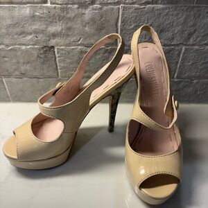 Colin Stuart Balade Slingback Heels 6.5 Womens Platform  Nude Patent Pumps